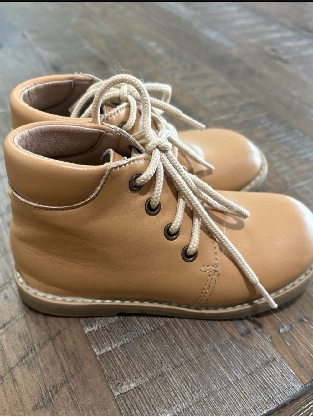 SweetHoney Tan Leather Lace-Up Ankle Boots